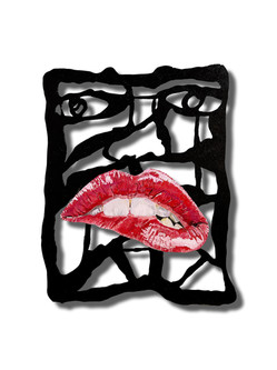 Mask, 68 x 55 cm,
Airbrush and Öl auf augesägter Alu-Dibond, 2023,
©Rik Beemsterboer