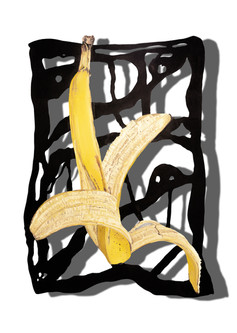 Bananeschäle,
138 x 90 cm,
Öl auf augesägter Alu-Dibond 2023,
©Rik Beemsterboer