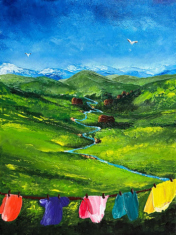 À la campagne. Tableau à l'acrylique.