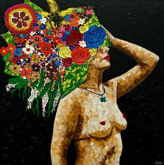 Tableau à l'acrylique réalisée pour le projet "Vénus"; prévention du cancer du sein.
Elle a été vendue 600 euros aux enchères. Les fonds ont été reversés à l'association. 