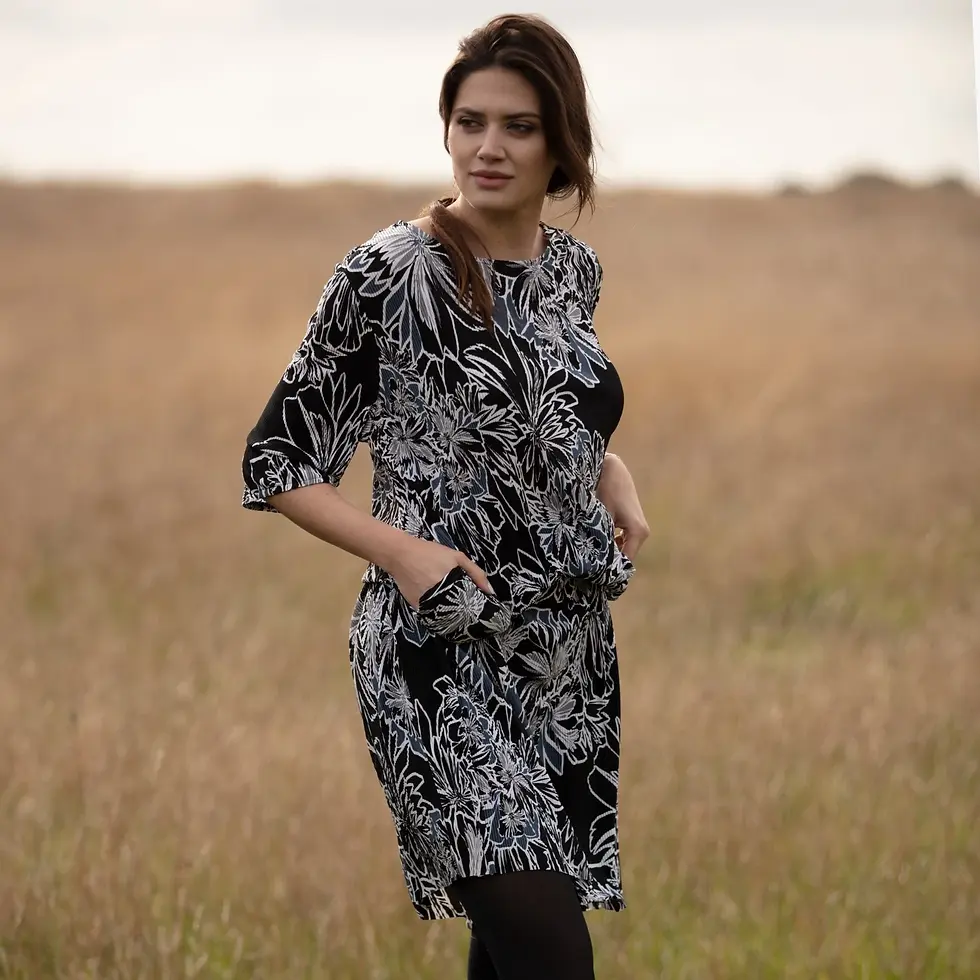Thumbnail: Helena Flexi Dress - Wear Three Ways - Black, Blue & White Flower Pattern