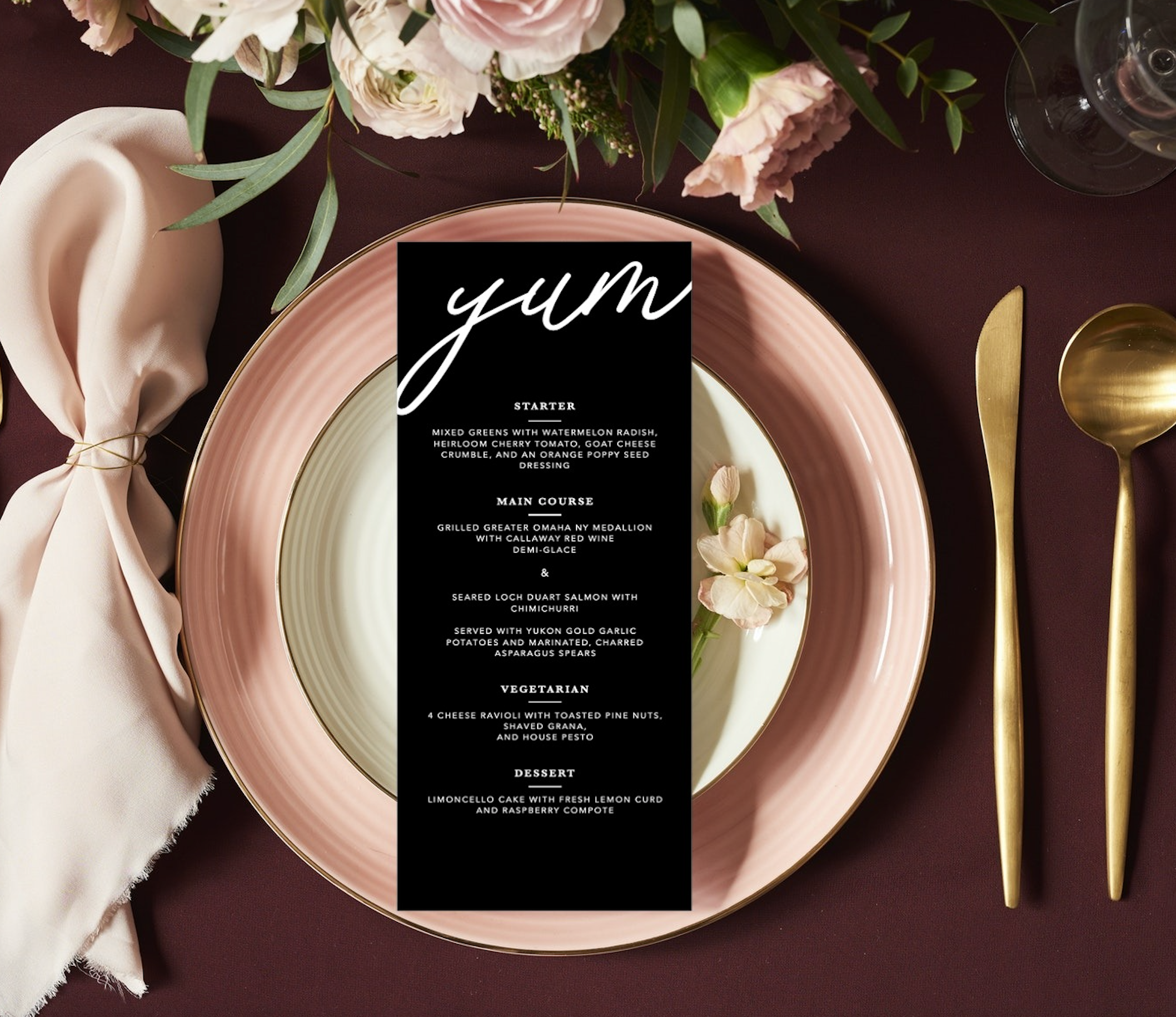 midnight kiss | menu cards