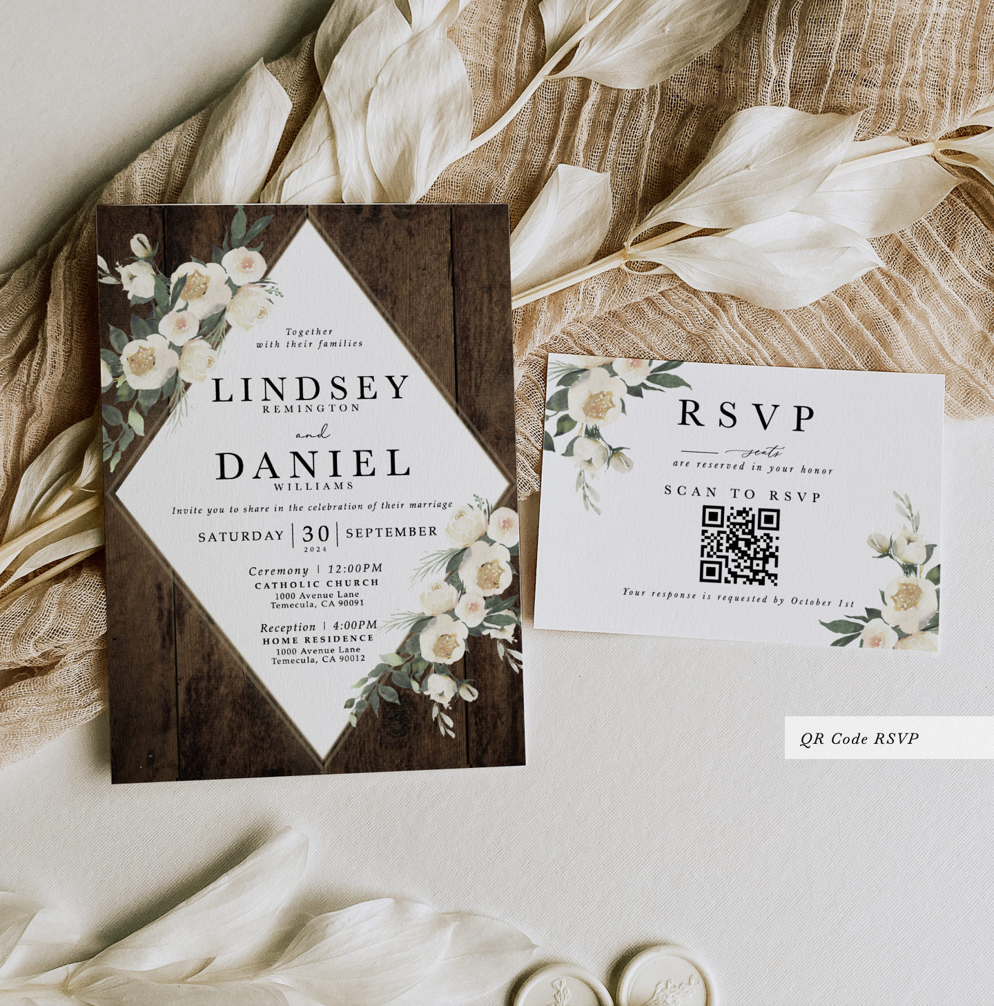 rustic wood wedding invitation