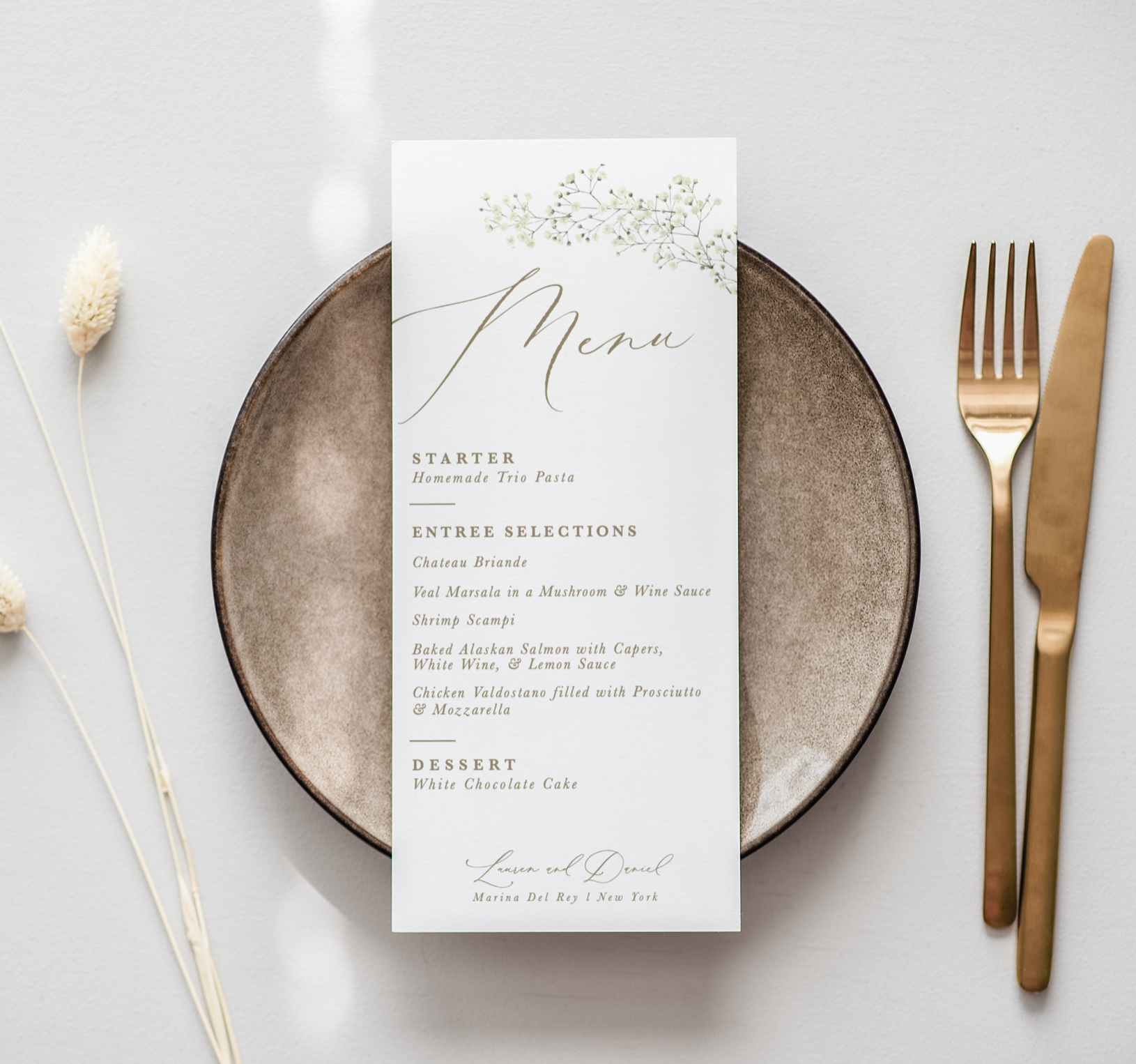 baby's breath menu and place card set