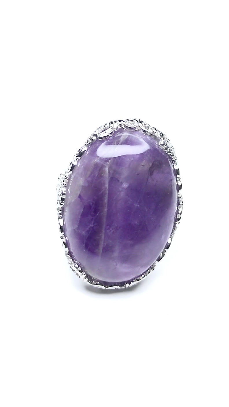Miniature : Bague plaqué or blanc Amethyste 23 ct