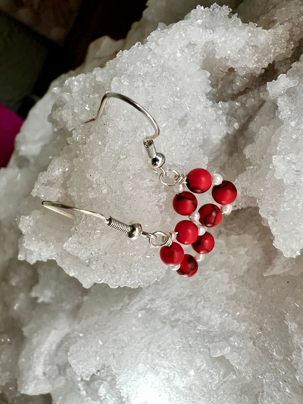 Miniature : Boucles d'oreille Perles et Turquoises rouge