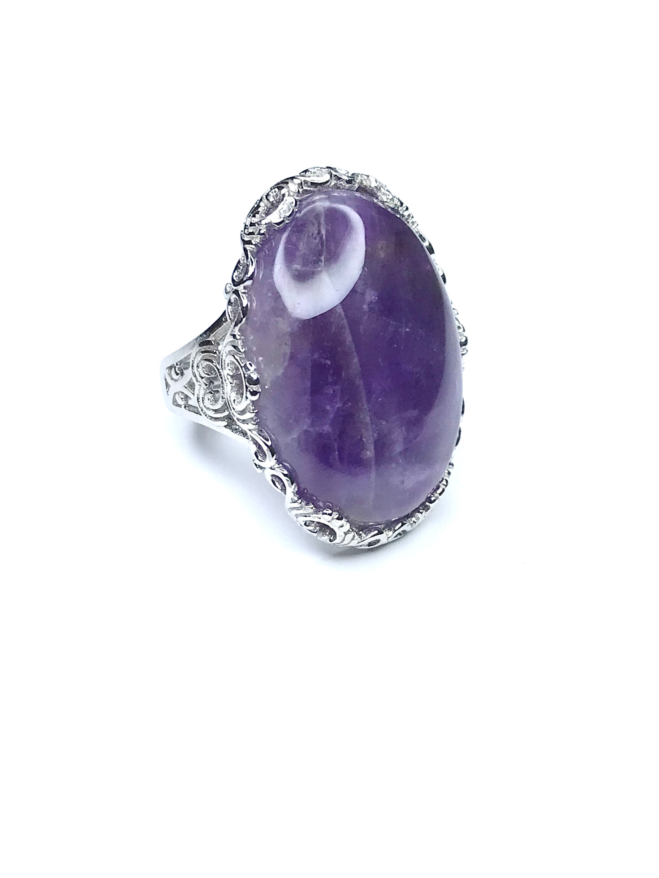 Bague plaqué or blanc Amethyste 23 ct