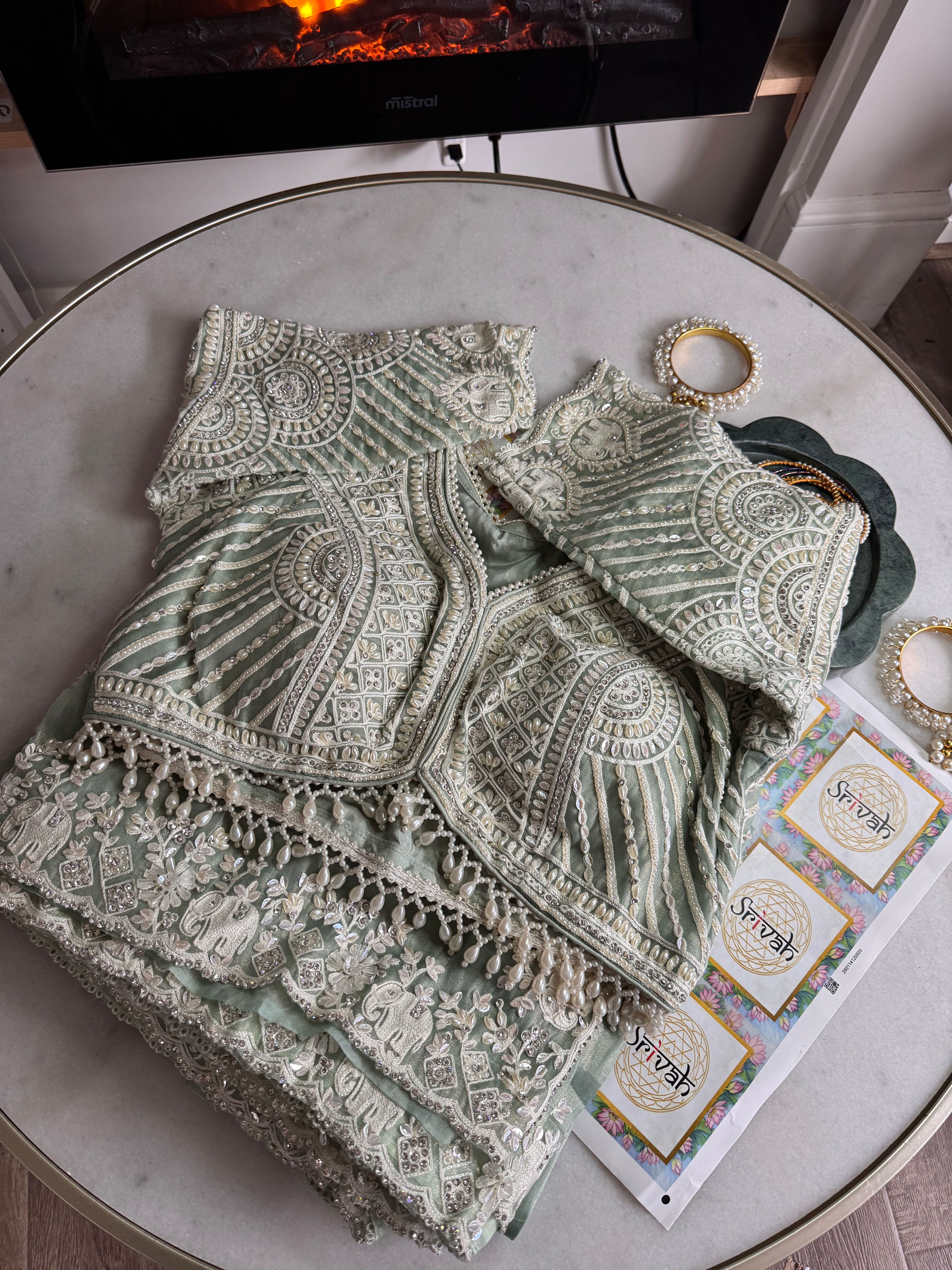 Pearl blossom Green Saree