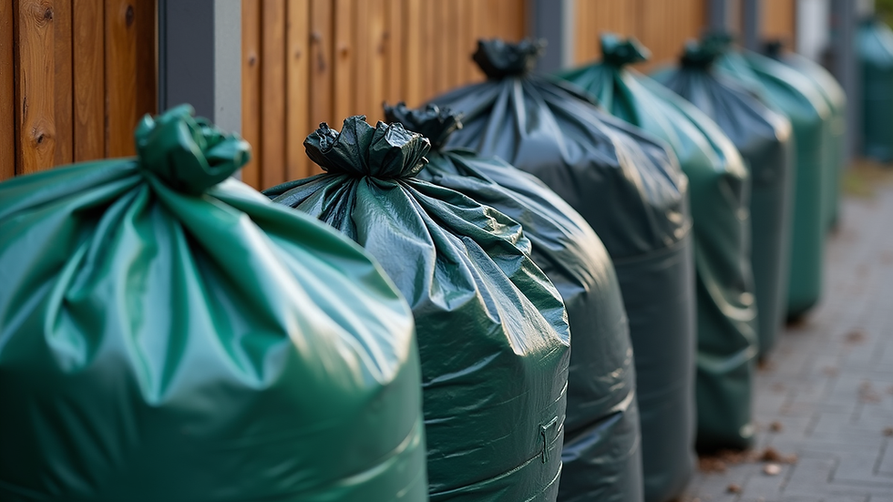 Close-up view of sorted rubbish bags ready for removal