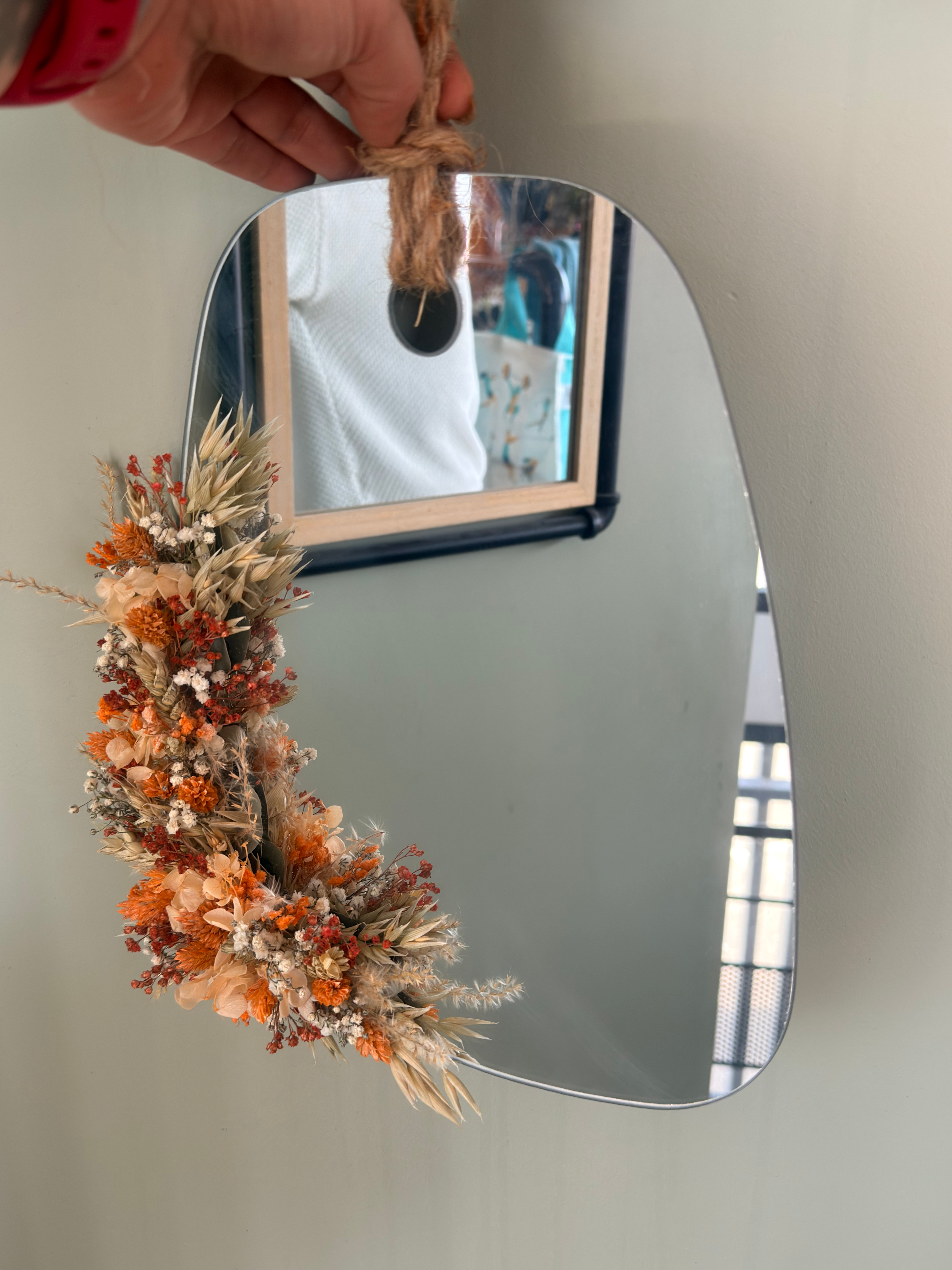 Miroir décoratif fleurs séchées - 27x30 cm