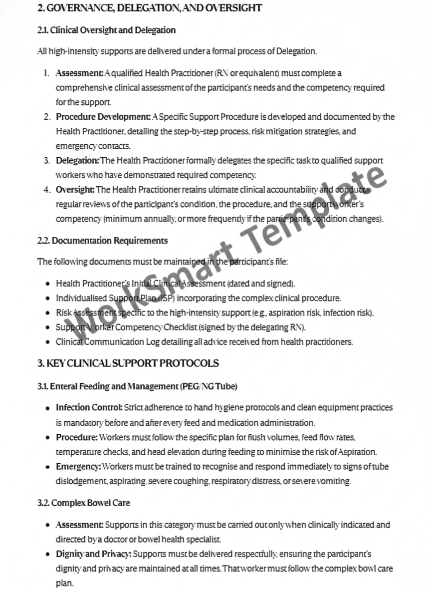 Policy document section on governance and clinical support protocols