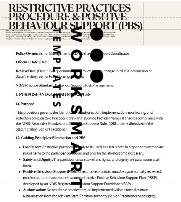 NDIS Restrictive Practices Procedure, with 'Work Smart' overlay