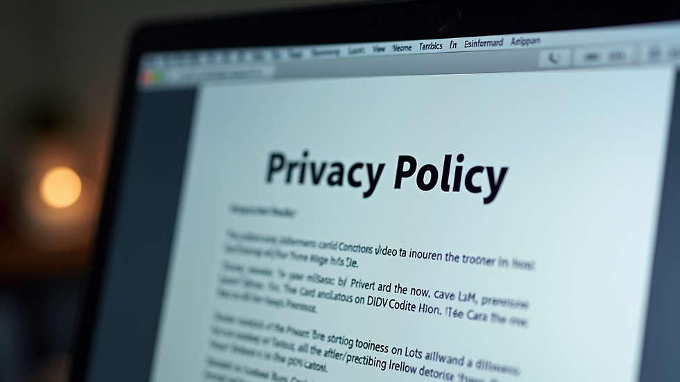 Close-up view of a computer screen displaying a privacy policy document