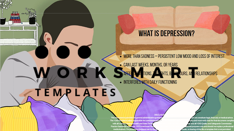 Person with 'What is Depression?' text and 'Work Smart Templates'