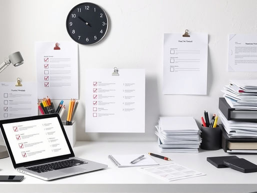 Organised NDIS provider documentation templates, checklists and forms on a desk
