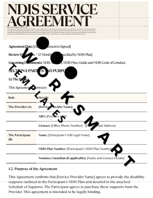 Editable NDIS service agreement template for providers preparing participant agreements, records and audit documentation