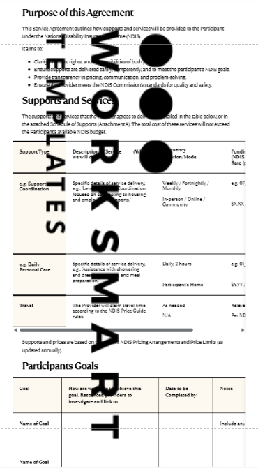 Work Smart Templates agreement document
