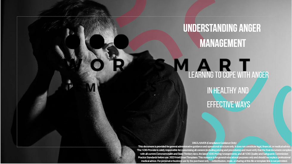 Distressed person, text about anger management and coping.