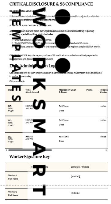 Medication Administration Record MAR Log daily administration table.