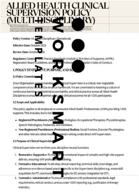Work Smart Templates over Allied Health Clinical Supervision Policy