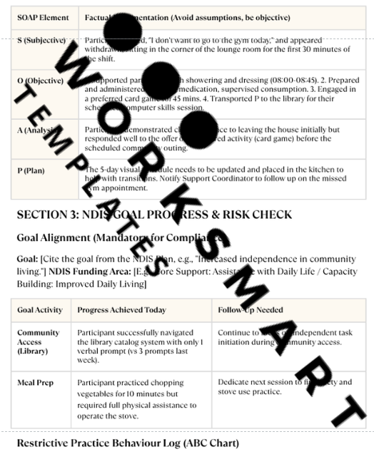 Thumbnail: NDIS Goal Progress & Risk Check worksheet template