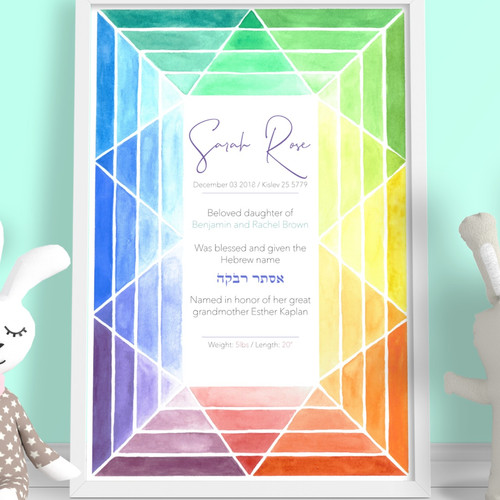 Rainbow Hebrew Baby Naming Certificate The Delicate Brush