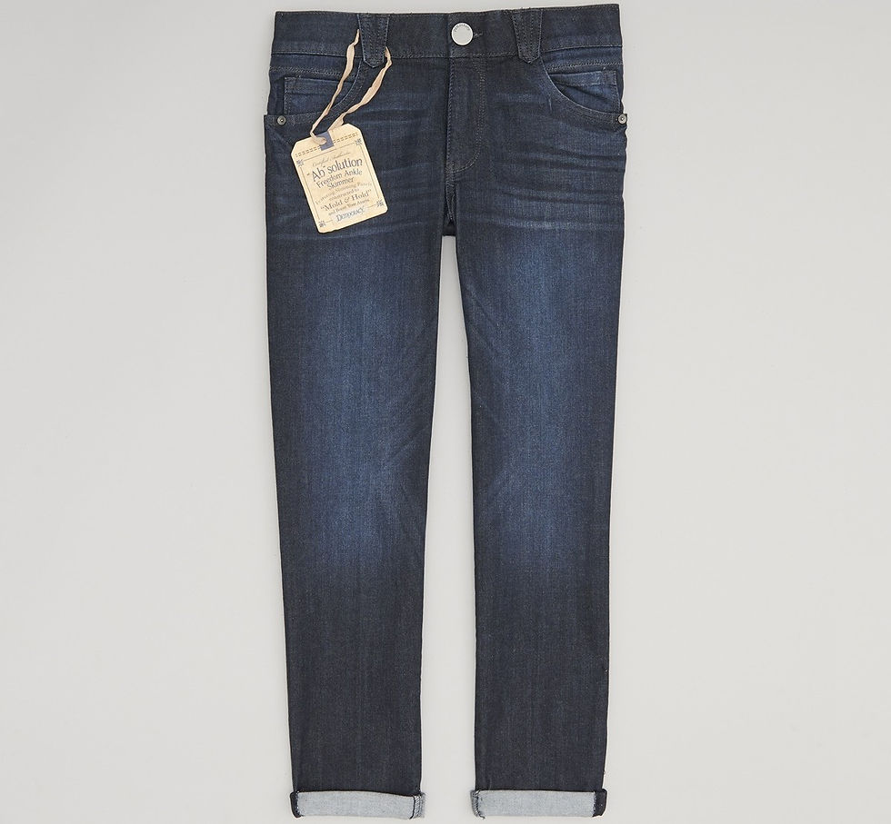 Dark blue slim‑fit jeans with rolled cuffs and tag reading Ab‑solution Jegging Ankle displayed flat.
