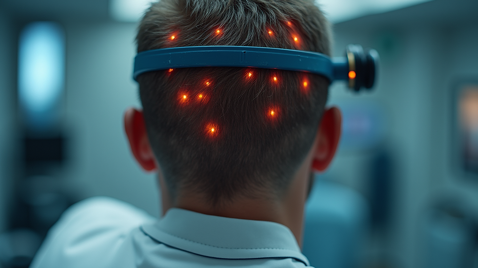 Close-up view of a scalp analysis device on a man's head