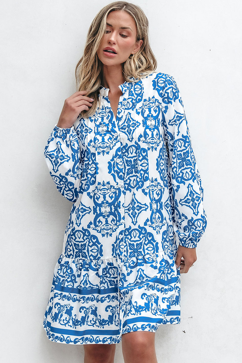 Thumbnail: Adalynn Tribal Button Up Loose Mini Dress