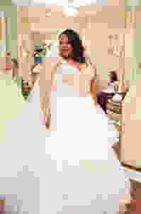 plus size wedding dress with horsehair ruffles