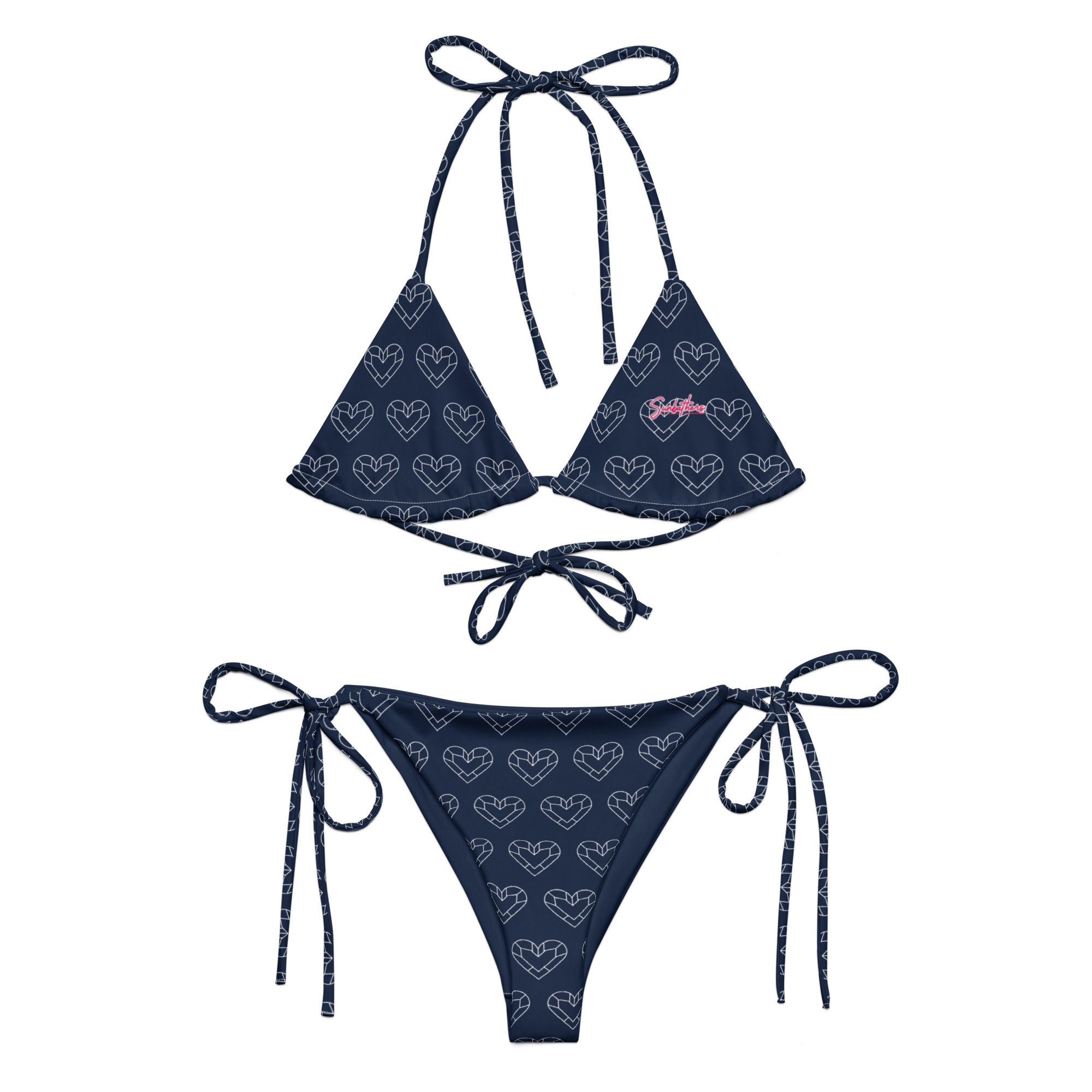 Sunbathers® Navy Blue Heart Gems Eco String Bikini Set