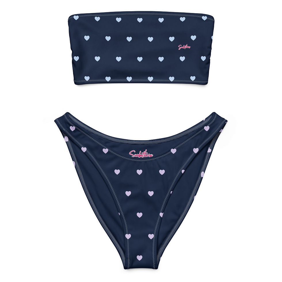 Miniaturbild: Sunbathers Navy Baby Blue Hearts Eco Bandeau Bikini Set