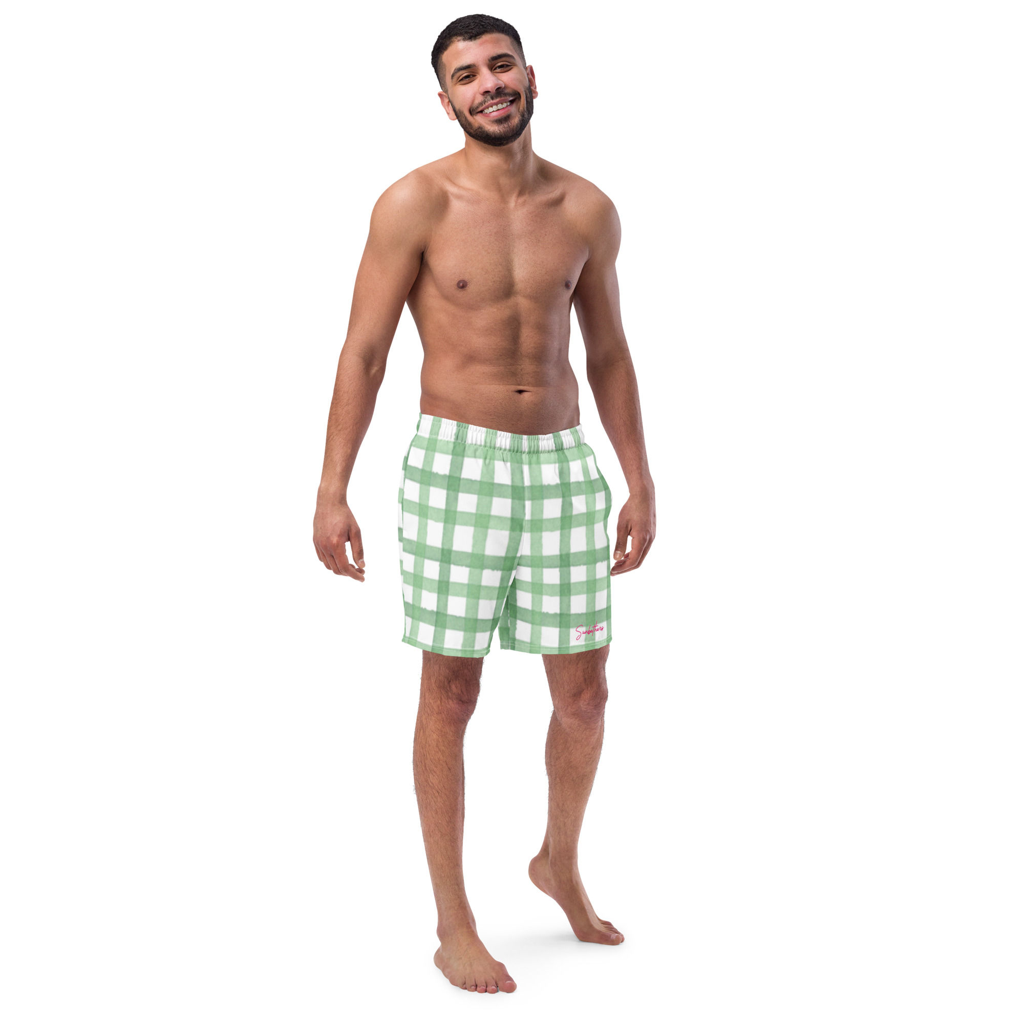 Sunbathers® Green Plaid Eco Swim Trunks