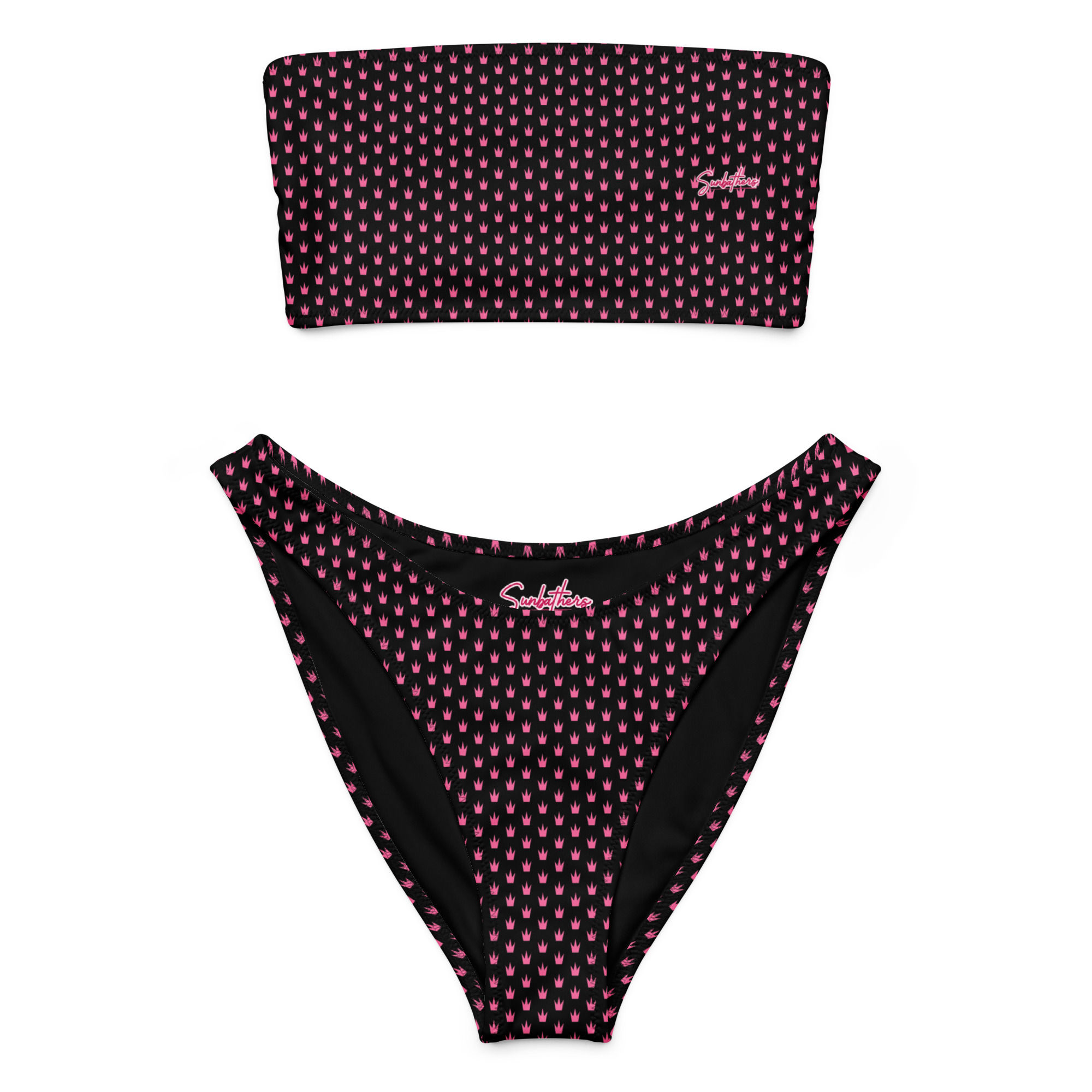 Sunbathers™ Black with Brilliant Rose Crowns Eco Bandeau Bikini