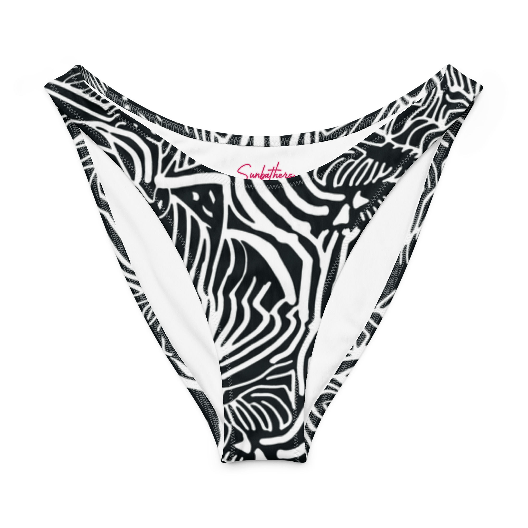Sunbathers™ Black and White Floral Stripes Eco V-cut bikini bottom