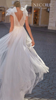 Nicole Milano Kaede, beaded fit and flare or sheath style gown with detachable jacket