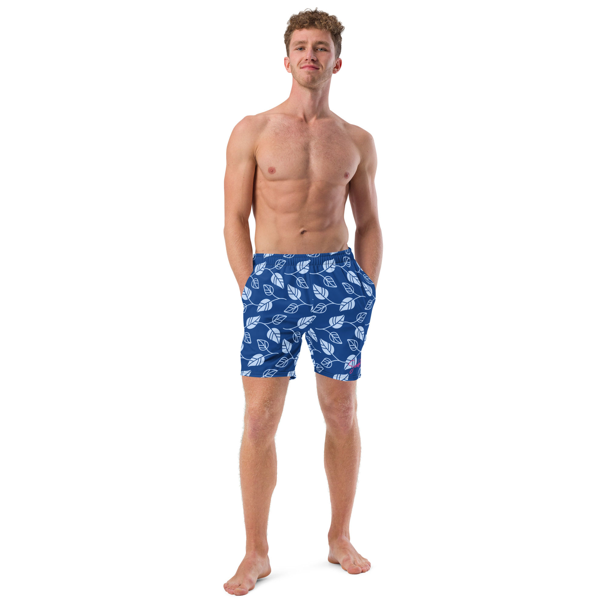 Sunbathers® Dark Cerulean Branching Leaves Eco Swim Trunks