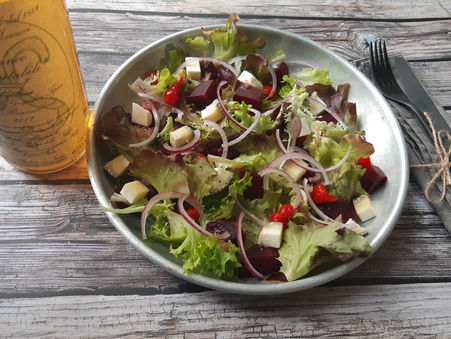 Ash Coated Goat’s Cheese Salad with Balsamic & Shallots Vinaigrette