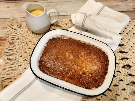 Eve's Pud with White Chocolate Custard