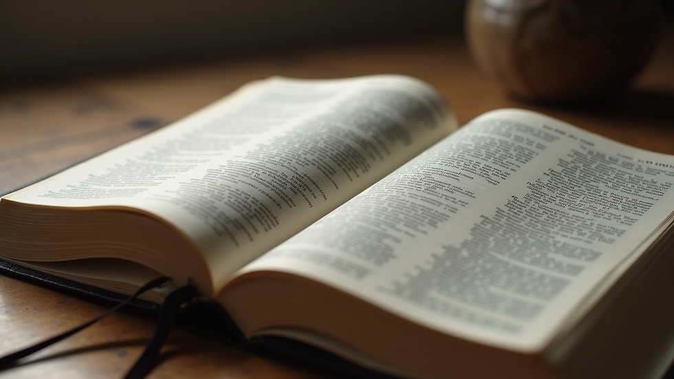 Close-up view of an open Bible with highlighted verses