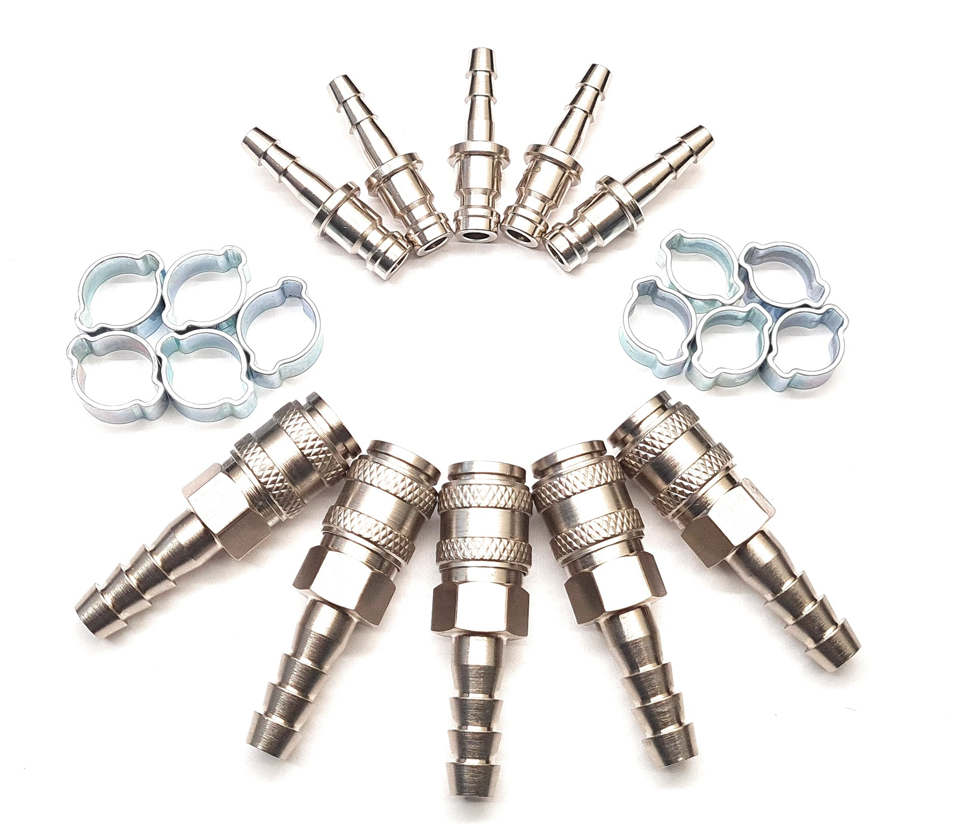 Water Fed Pole Fittings x 5 Sets with 6mm or 8mm Hosetails and O Clips