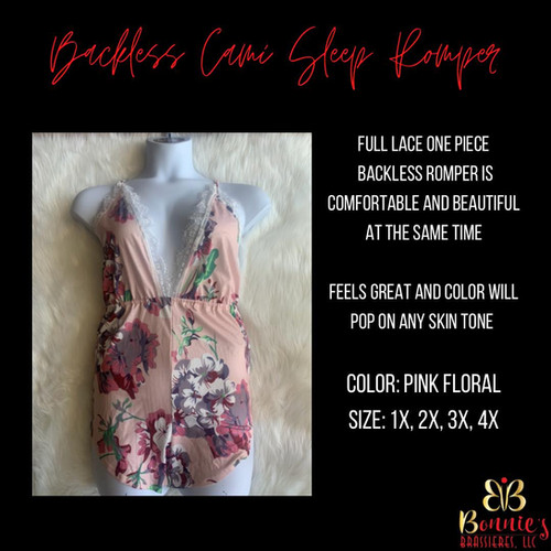 Floral Print Backless Cami Sleep Romper | BonniesBrassieresLLC