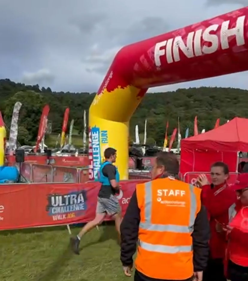 Crossing the line in 1st Place at a 73km ultramarathon in July 2024.
