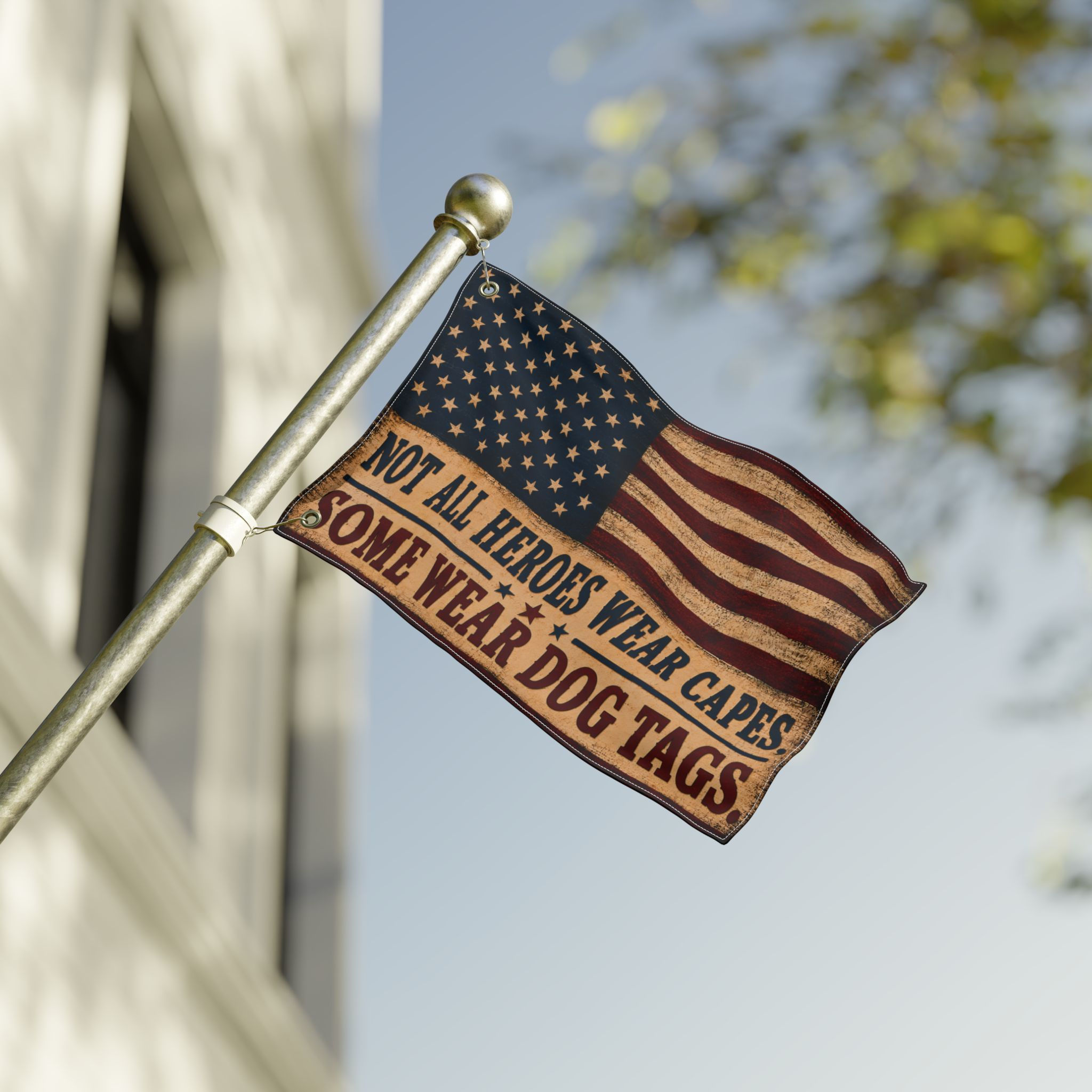 Not All Heroes Wear Capes Some Wear Dog Tags Double Sided Flag | American Flag