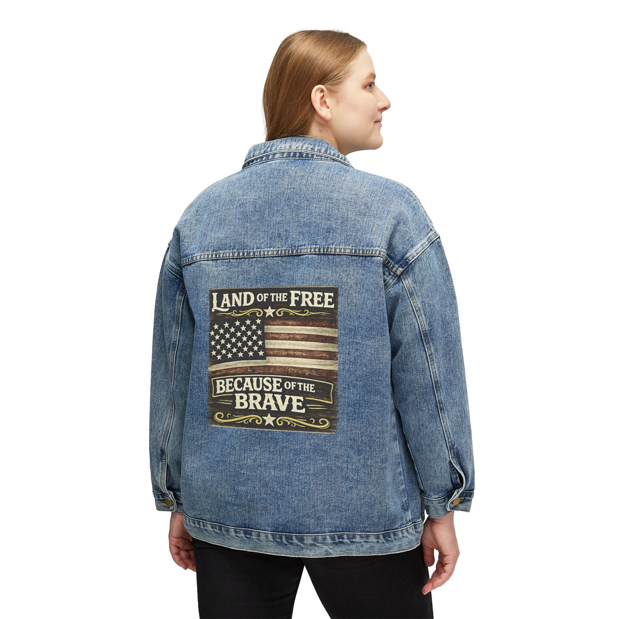Land of the Free Because of the Brave Denim Jacket | American Flag Back Patch
