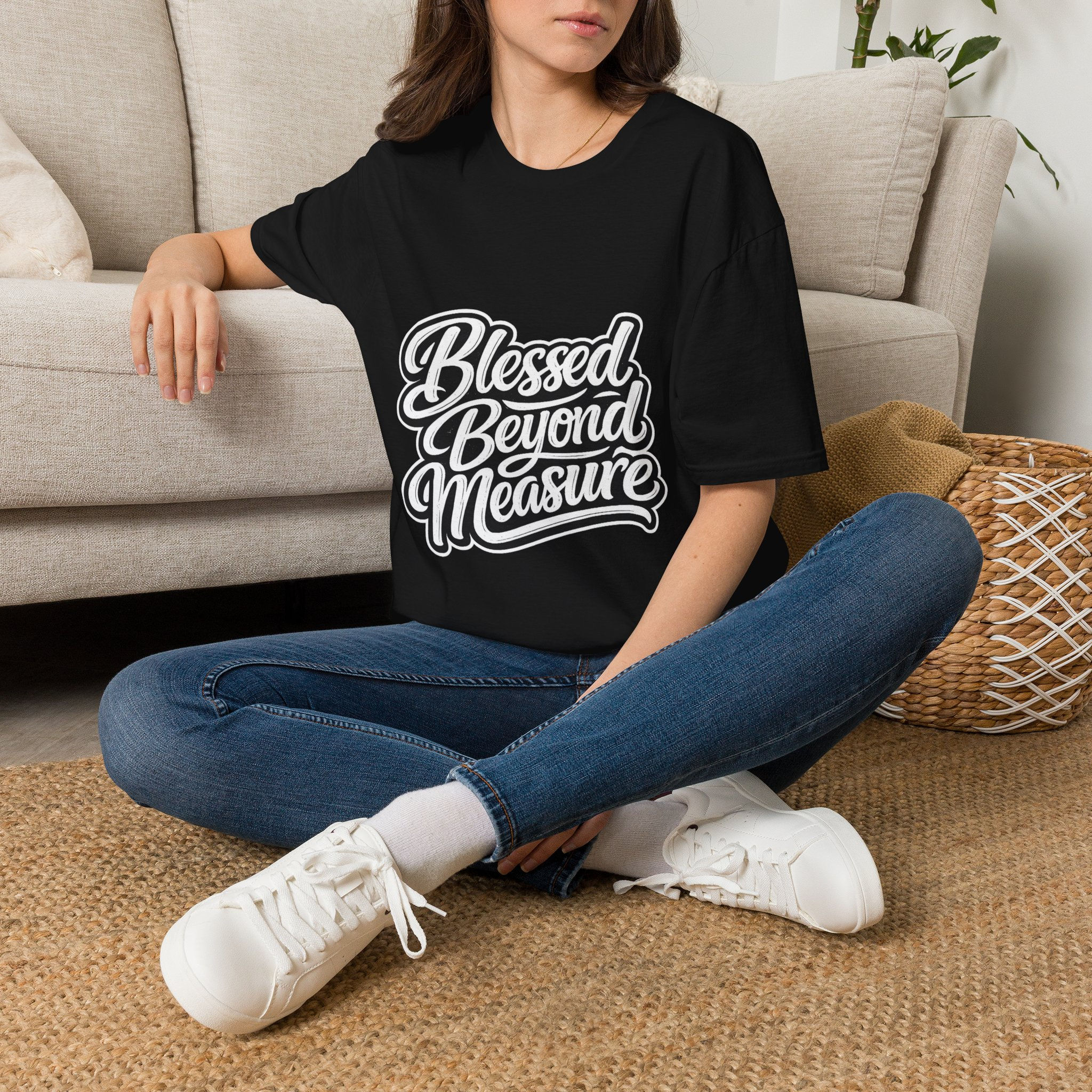 Blessed Beyond Measure T-Shirt | Script Faith Typography | Cute tee | Casual