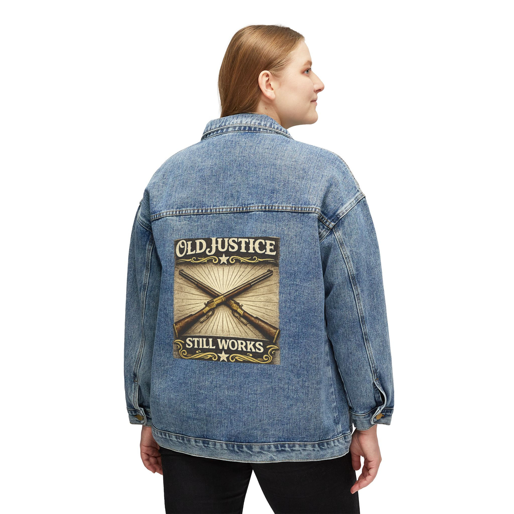 Old Justice crossed rifles design Denim Jacket | vintage western graphic