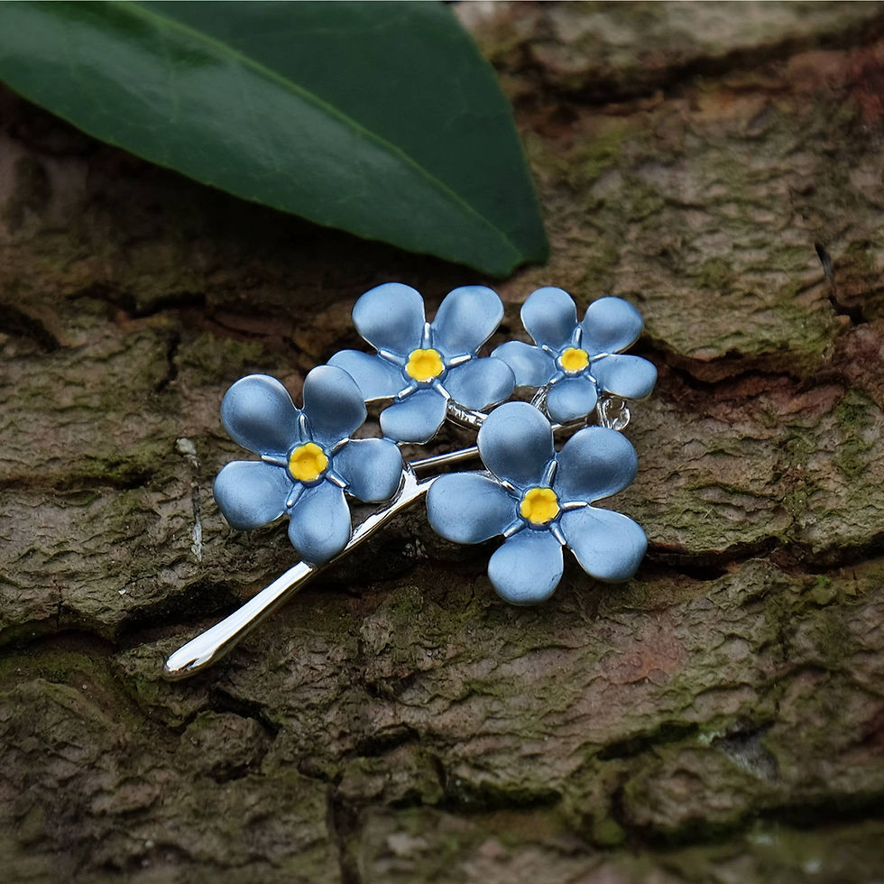 Hand-enamelled silver-plated forget-me-not flower brooch