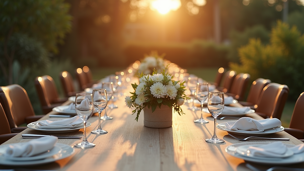 Vista de una mesa decorada para un evento personalizado