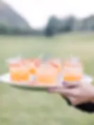 Gunnison wedding venue serving spring signature drinks at outdoor barn reception